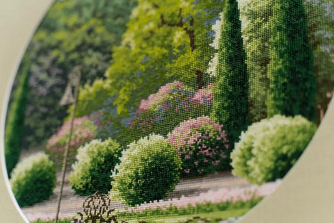 Cross Stitch Kit for Summer Park Scene with Cotton Threads, Zolotoe Runo, Multicolor Embroidery Set for Beginners and Advanced Crafters