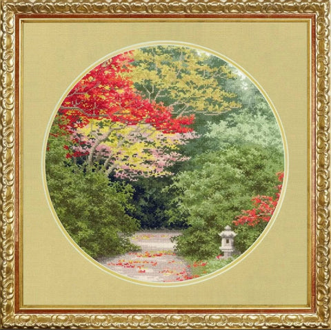 Cross Stitch Embroidery Kit, Red Maple Autumn Landscape, Zolotoe Runo, Cotton Threads, Canvas and Needle, Intermediate Level