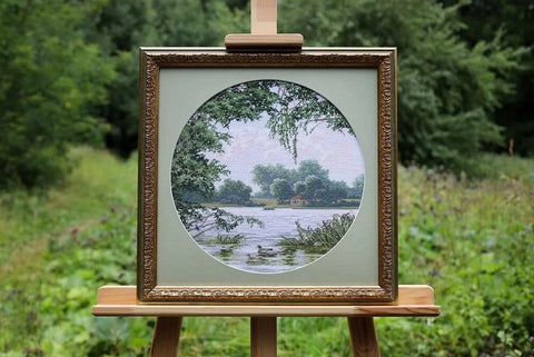 Counted Cross Stitch Kit Lake Landscape Embroidery, Zolotoe Runo, Blue and Green Tones, Cotton Threads, Needle and Pattern