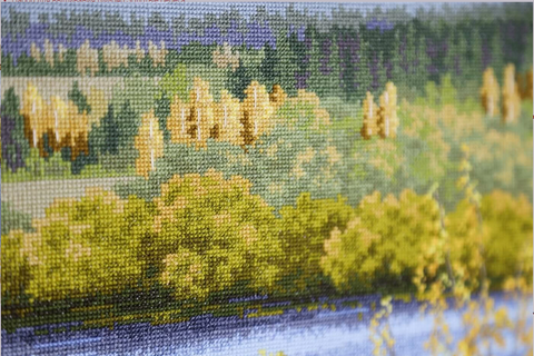 Cross Stitch Kit The Golden Shores Seascape, 36.8 × 36.8 cm Square Embroidery Set, Multicolor, Zolotoe Runo