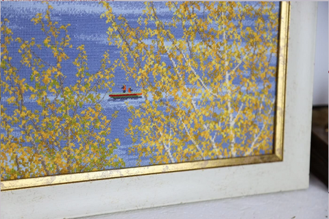 Cross Stitch Kit The Golden Shores Seascape, 36.8 × 36.8 cm Square Embroidery Set, Multicolor, Zolotoe Runo