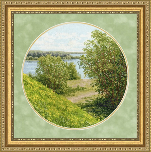 Counted Cross Stitch Kit Sunny Hills Landscape, Zolotoe Runo, Aida 16 Canvas, 31.7 x 31.7 cm, 35 Colors, Madeira Threads