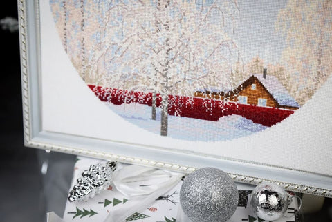 Cross Stitch Embroidery Kit Snow Lace Nature Motif, Zolotoe Runo, White Aida 16, Madeira Threads, 31.7 x 31.7 cm