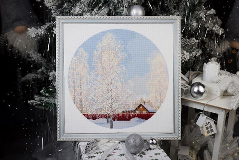 Cross Stitch Embroidery Kit Snow Lace Nature Motif, Zolotoe Runo, White Aida 16, Madeira Threads, 31.7 x 31.7 cm