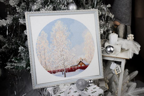 Cross Stitch Embroidery Kit Snow Lace Nature Motif, Zolotoe Runo, White Aida 16, Madeira Threads, 31.7 x 31.7 cm