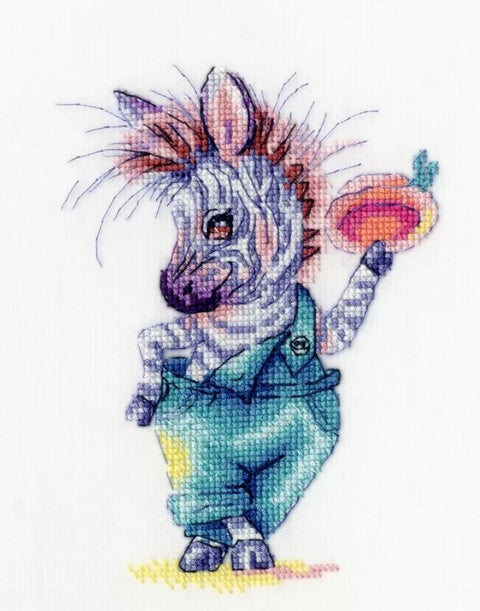 Zebra Counted Cross Stitch Embroidery Kit, Zolotoe Runo Set with Canvas, Threads, Needle and Pattern