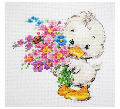 Siuvinėjimo kryželiu rinkinys Linkiu laimės, 12x12 cm