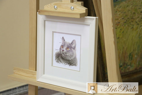 British Cat Cross Stitch Kit with 14 Count Aida Fabric, 13 Colors, Needle, 12 x 11 cm, Alisa, English Instructions