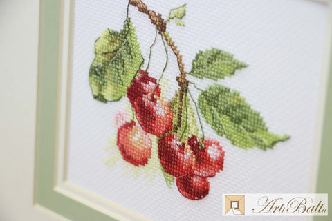 Cherry Cross Stitch Kit, 14 Count Aida, 16 Colors, Alisa Embroidery Set, 11 × 8 cm, English Instructions