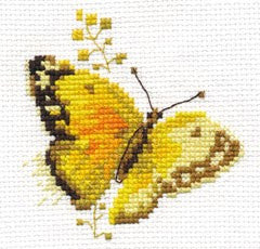 Siuvinėjimo rinkinys Spalvingi drugeliai geltona, Aida 14, 9x8 cm