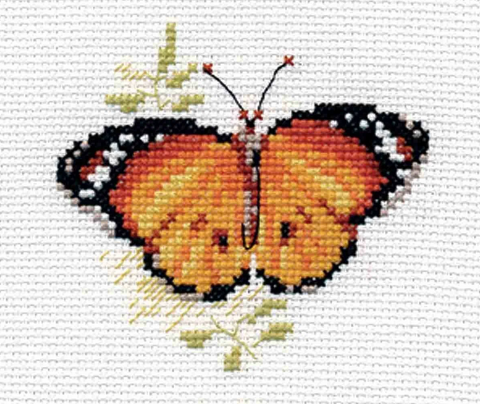 Siuvinėjimo rinkinys Spalvingi drugeliai raudona, Aida 14 ct, 9x8 cm