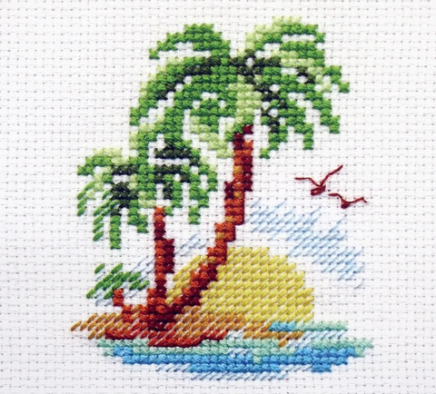 Siuvinėjimo rinkinys Palmų sala 6x8 cm, 14 ct Aida