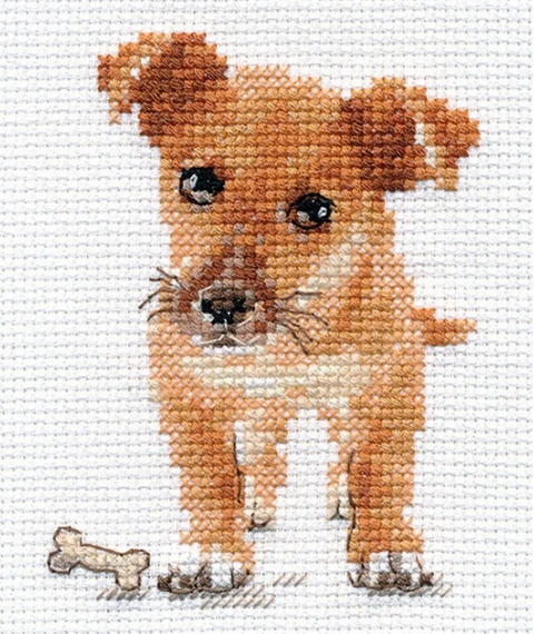 Siuvinėjimo rinkinys kryželiu Mielas šuniukas 8x9 cm, Aida 14
