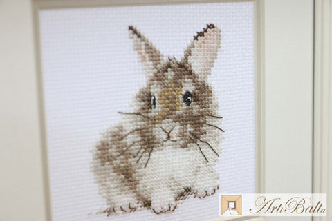 Mini Cross Stitch Embroidery Kit with Bunny Motif, Alisa Aida 14 Count, 7 x 9 cm, 10 Thread Colors, Needle, English Instructions