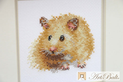 Hamster Cross Stitch Kit, 14 Count White Aida, 14 Colors, English Instructions, 9×7 cm, Alisa DIY Embroidery Set