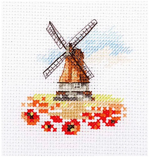 Siuvinėjimo rinkinys Malūnas aguonų lauke, Aida 14, 7x7 cm