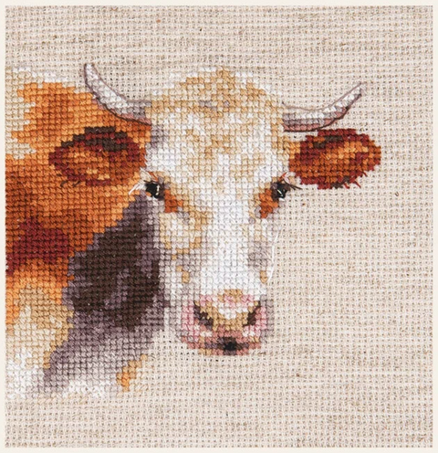 Siuvinėjimo rinkinys Karvė, linas 16 ct, 10x9 cm