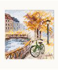 Kryželiu siuvinėjimo rinkinys Rudens miestas prie kanalo, 7x7 cm