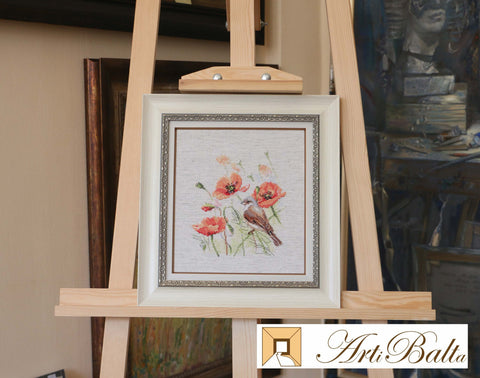 Bird Cross Stitch Kit, Linen Aida Fabric, 23 Colors, 15 x 18 cm, Alisa Embroidery Set, English Instructions