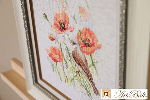 Bird Cross Stitch Kit, Linen Aida Fabric, 23 Colors, 15 x 18 cm, Alisa Embroidery Set, English Instructions