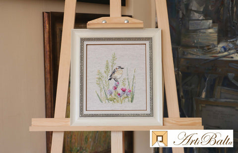 Alisa Cross Stitch Kit, Charming Bird Design, Linen Aida, 24 Colors, 15 × 19 cm, Needle and English Instructions