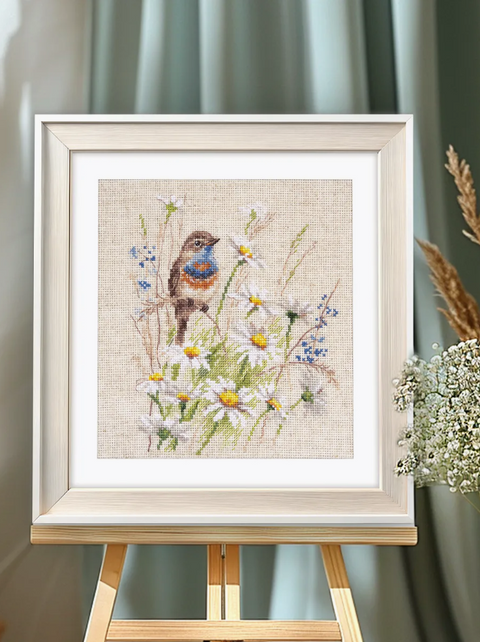 Bluethroat Bird Cross Stitch Embroidery Kit with Clear Pattern, Detailed Nature Motif, Alisa DIY Craft Set for Beginners and Advanced Stitchers