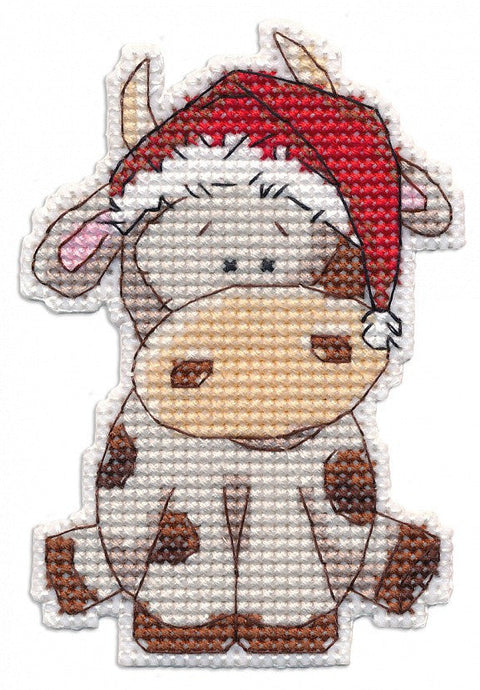 Bull Cross Stitch Kit for Decorative Magnet, Plastic Canvas, 14 Count, Multicolor, 6.3 x 9.3 cm, Oven