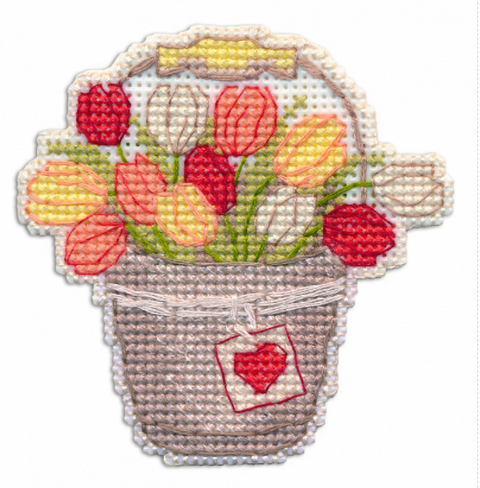Cross Stitch Magnet Embroidery Kit for Beginners, Multicolor Fabric and Threads, Refrigerator or Magnetic Board Decor, Oven