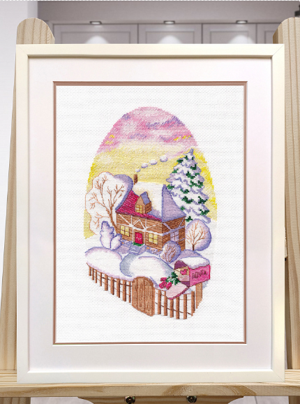 Winter Cross Stitch Embroidery Kit with Canvas, Needle, Chart and Colored Threads by Oven, DIY Craft and Home Decor Set