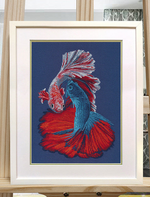 Betta Fish Cross Stitch Kit, Multicolor Embroidery Set with Fabric, Threads, Needle, Pattern and Instructions by Oven
