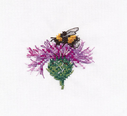 Cross Stitch Kit, Bumblebee on Flower Complete Set, Aida Fabric, Cotton Threads, Needle, Chart & Instructions by Oven