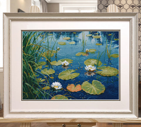 Cross Stitch Kit, Clean Ponds Landscape, Aida Fabric, Cotton Threads, Nature Scene, Beginner-Friendly, Oven