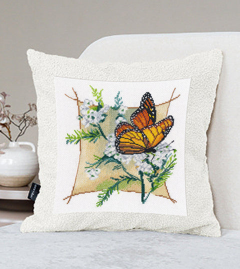 Butterfly Cross Stitch Kit, Multicolor Embroidery Set, 18×20 cm, Canvas, Cotton Threads, Needle, Chart and Instructions by Oven