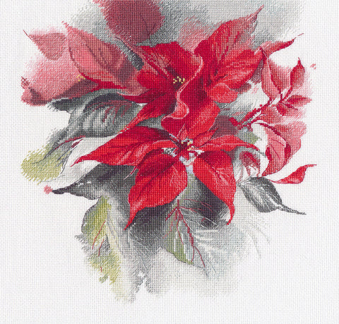 Christmas Cross Stitch Embroidery Kit with Poinsettia Design, Oven, 25×27 cm, Red and Green Holiday Home Decor DIY Craft