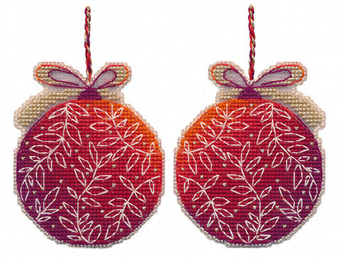 Christmas Cross Stitch Kit for Red Bauble Tree Ornament, 14 Count Plastic Canvas, 7.3 × 9 cm, 6 Colors, Oven