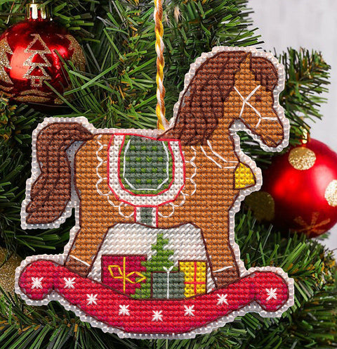 Christmas Cross Stitch Kit, Horse Tree Ornament, Plastic Canvas, Oven, 9.3 × 9.6 cm, 9 Colors, DIY Holiday Decoration
