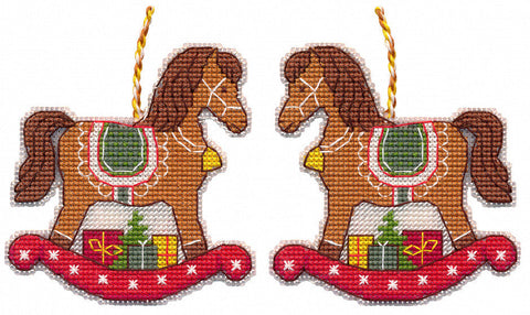 Christmas Cross Stitch Kit, Horse Tree Ornament, Plastic Canvas, Oven, 9.3 × 9.6 cm, 9 Colors, DIY Holiday Decoration