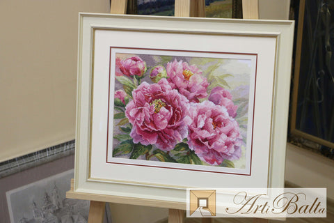 Peony Cross Stitch Kit, 14 Count White Aida, 45 Colors, 40x30 cm, Embroidery Kit by Alisa, Floral Needlepoint Craft Set