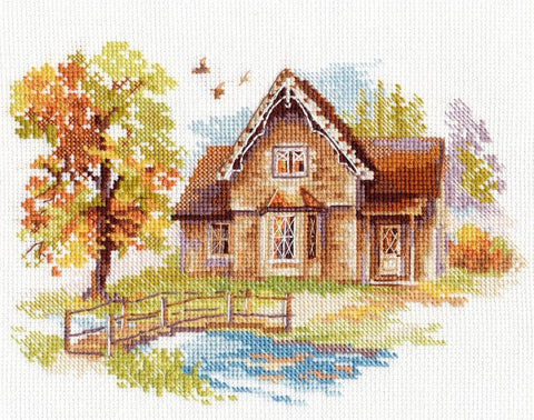 Kryželiu siuvinėjimo rinkinys Rugsėjo namas, Aida 16, 18x14 cm