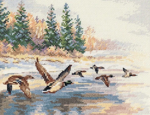 Siuvinėjimo rinkinys Skrendančios antys, Aida 14, 23x17 cm