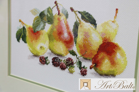 Pear Cross Stitch Kit, Aida 14 Fabric, 36×27 cm, 33 Colors, English Instructions, Alisa DIY Embroidery Set