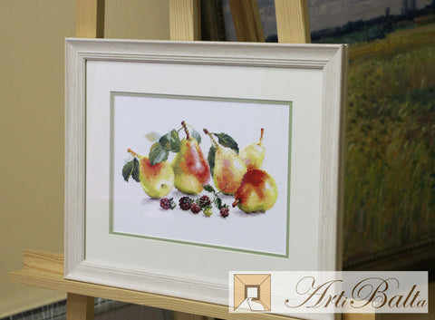 Pear Cross Stitch Kit, Aida 14 Fabric, 36×27 cm, 33 Colors, English Instructions, Alisa DIY Embroidery Set