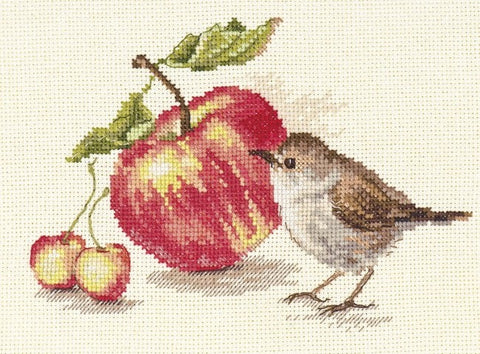 Alisa siuvinėjimo rinkinys Paukštis ir obuolys, Aida 16, 17x11 cm