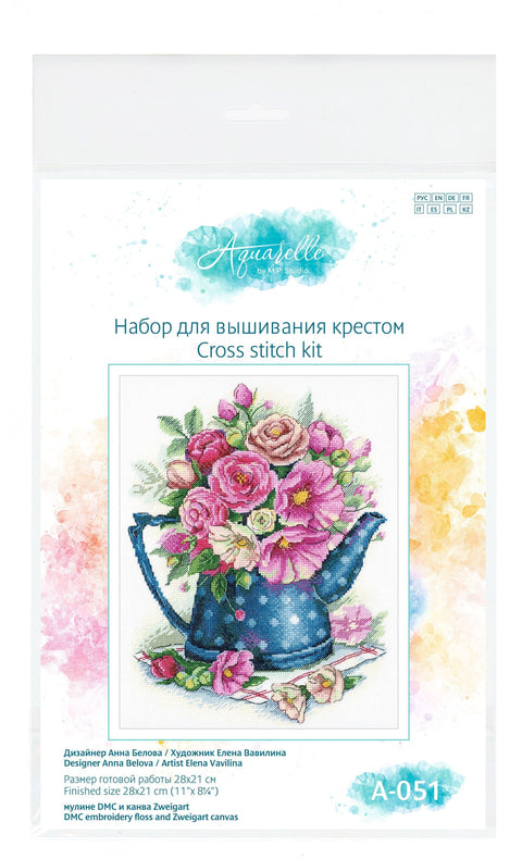Cross Stitch Embroidery Kit with Hollyhock Flower Design, MP Studia, DIY Craft for Beginners and Advanced Stitchers