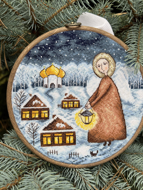 Christmas Angel Cross Stitch Kit with Chart and Threads, Andriana, White Cotton Aida Fabric, Needle and Instructions