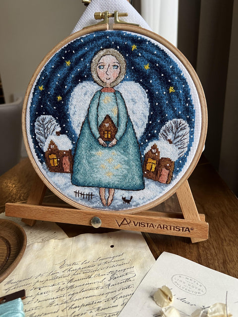Guardian Angel Cross Stitch Kit with Canvas, Threads, Needle, Pattern and Instructions, Beginner-Friendly Set by Andriana