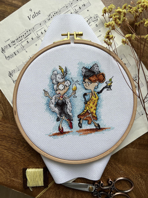 Cross Stitch Embroidery Kit, Grandma’s Party Design, Bright Colors, Cotton Threads, Canvas, Needle and Pattern by Andriana