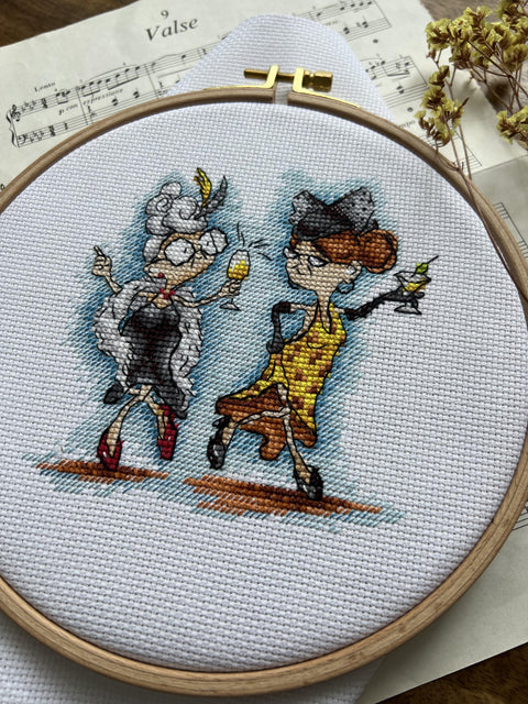 Cross Stitch Embroidery Kit, Grandma’s Party Design, Bright Colors, Cotton Threads, Canvas, Needle and Pattern by Andriana