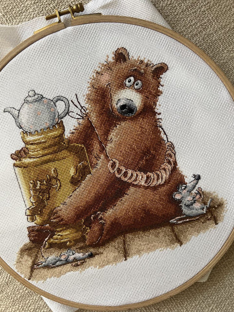 Tea Party Cross Stitch Kit, Multicolor Embroidery Set, 20 x 18.5 cm Finished Design, Andriana