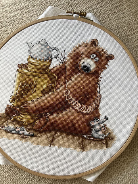 Tea Party Cross Stitch Kit, Multicolor Embroidery Set, 20 x 18.5 cm Finished Design, Andriana